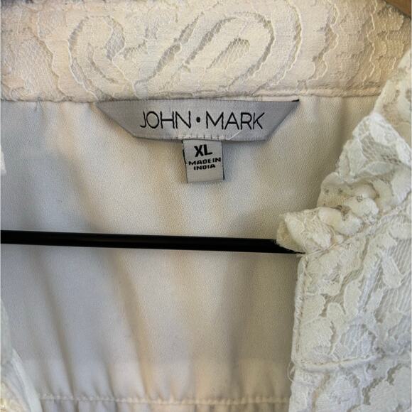 John Mark Lace Pearl Beaded Embroidered Ruffle Collar Top XLarge Cream Coastal - Picture 2 of 9